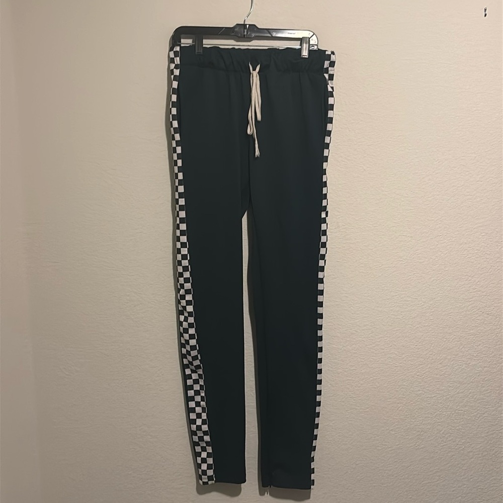 EPTM SWEAT PANTS in FOREST GREEN w/ CHECKERED SIDE PANEL and BOTTOM ZIPPERS